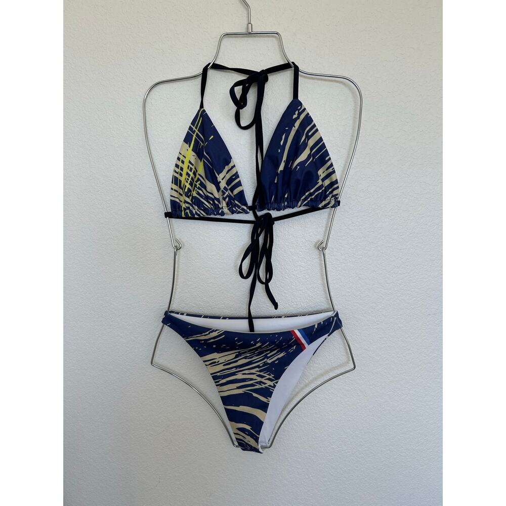 Tracy Anderson Blue and Yellow Tropical Print Bikini - L